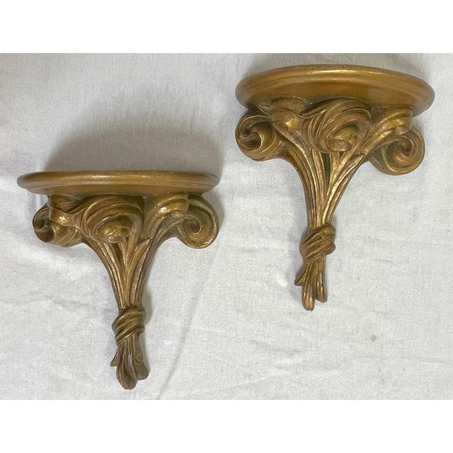 Wood Mid 20th Century Rose Bouquet Wood Wall Brackets- a Pair For Sale - Image 7 of 12