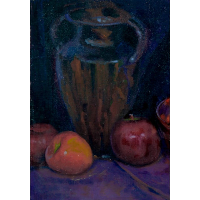 American Still Life in Purple With Jug and Apples by Alvin R. Raffel 1928 For Sale - Image 3 of 6