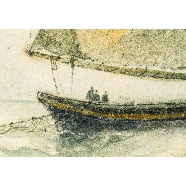19th Century Lovely Large Gold Gilt Frame Antique Victorian Maritime Watercolor Painting Fishing Sailboat Ocean Wall Home Decor Nautical Art For Sale - Image 5 of 18