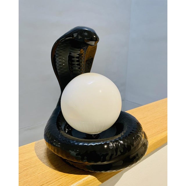 Black Italian Snake Cobra Lamp by Avobin, 1970s For Sale - Image 8 of 9