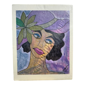 Jude Kirby Original Oil Pastel on Paper, “Lana” Lady With a Hat.