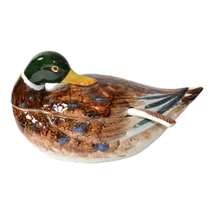 1970s Mallard Duck Raymor Majolica Ceramic Style Soup Tureen Ladle Mancer Italy