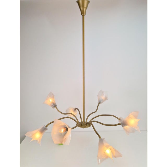 1970s Vintage Flex Pendant Light with Eight Arms in Brass and Acrylic, 1970 For Sale - Image 5 of 15