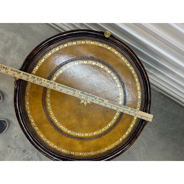 Chinoiserie Maitland-Smith Round Two-Tier Faux Tortoiseshell & Leather Side Table For Sale - Image 3 of 12