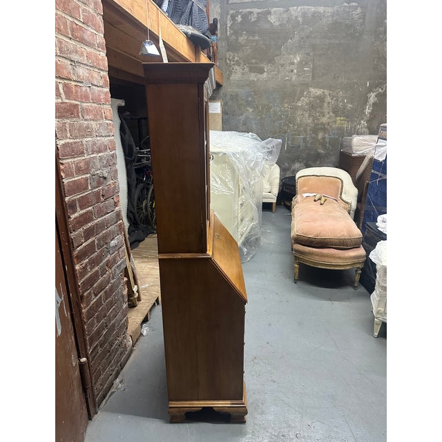 English 20th Century Vintage Maple Slant Front Secretary Desk With Bookcase For Sale - Image 3 of 13