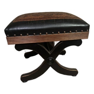 Western Stool With Two Tone Leather For Sale