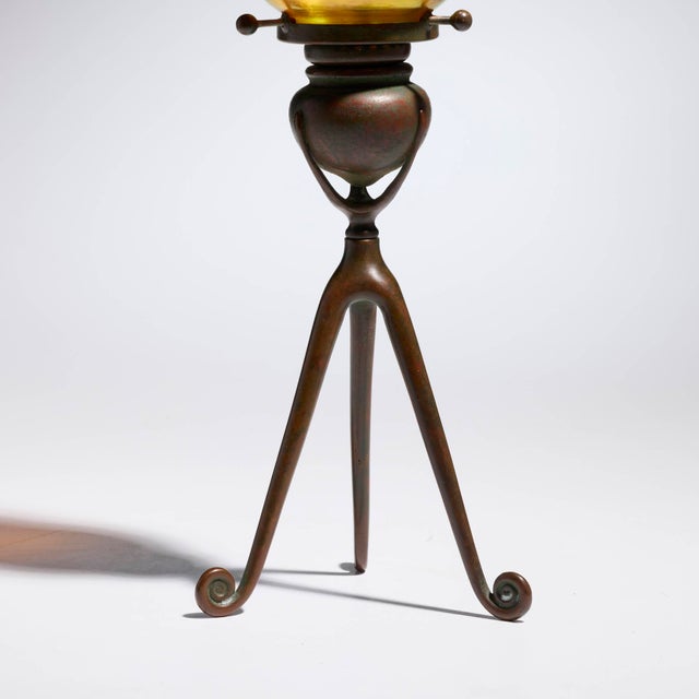 Tiffany Studios Antique Tiffany Studios Tripod Candlestick With Favrile Glass Shade For Sale - Image 4 of 10
