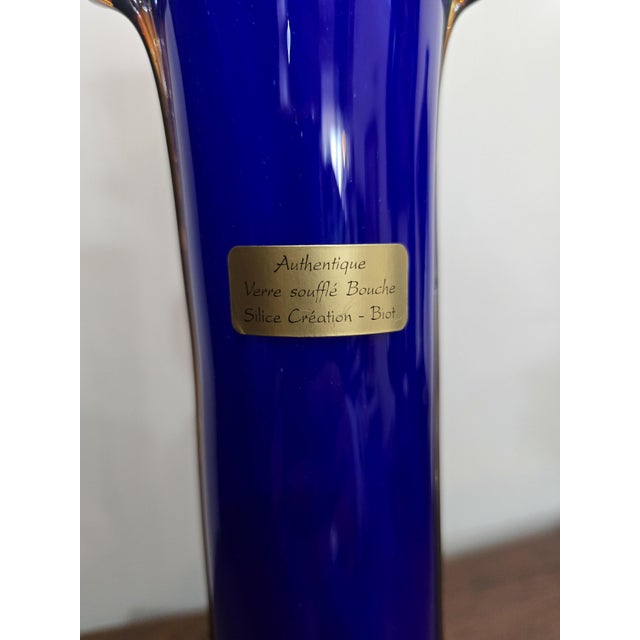 1990s Cobalt Blue Blown Glass Vase from Silice Création Biot, 1995 For Sale - Image 5 of 18