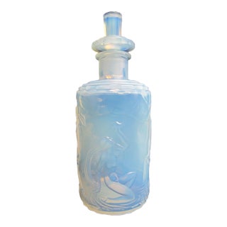 Sabino Blue Opalescent Dancing Nude Nymphs Art Deco Glass 6" Perfume Scent Bottle For Sale