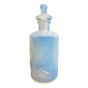 Sabino Blue Opalescent Dancing Nude Nymphs Art Deco Glass 6" Perfume Scent Bottle