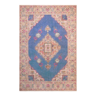 Boho Chic Vintage 1990's Blue/Beige Wool Rug - 7'10'' X 10'11'' For Sale