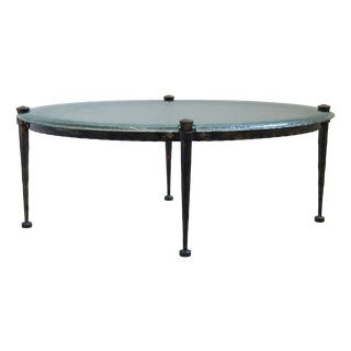 Oval Forged Table with Blue Glass Top in the style of Lothar Klute For Sale