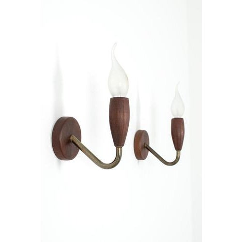 Wood Teak Wall Lamps, Set of 2 For Sale - Image 7 of 7