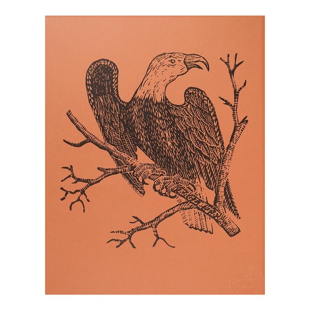 1960s Jonathan Fisher Eagle Woodcut on Orange Paper For Sale