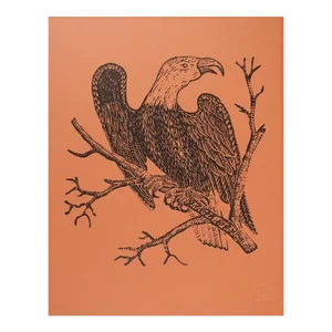 1960s Jonathan Fisher Eagle Woodcut on Orange Paper