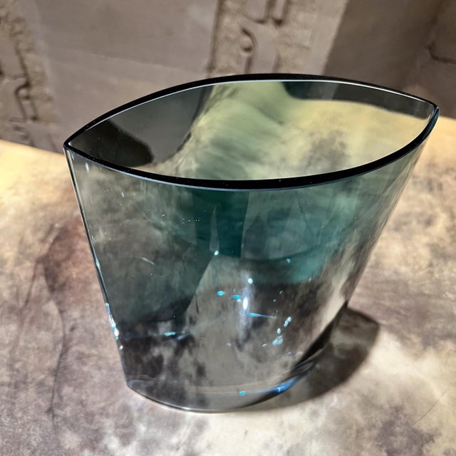 Glass 1960s Polish Lsa Crystal Glass Modernist Blue Gray Vase For Sale - Image 7 of 8