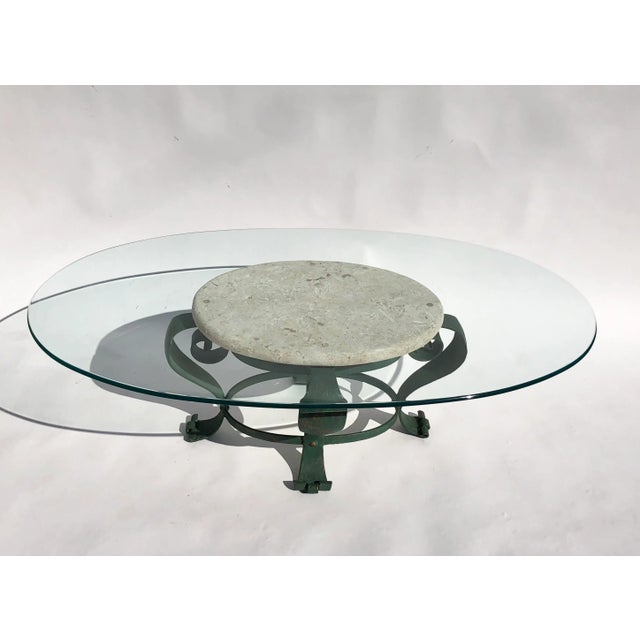 Spanish Mid Century Iron and Glass Coffee Table | Chairish