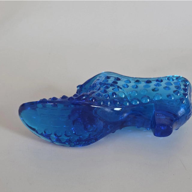 Traditional Vintage Fenton Colonial Blue Hobnail Cat Head Slipper Art Glass Figurine For Sale - Image 3 of 8