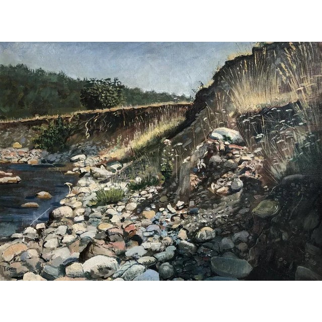 This captivating work depicts a natural landscape with striking detail. The scene features a winding stream bordered by...