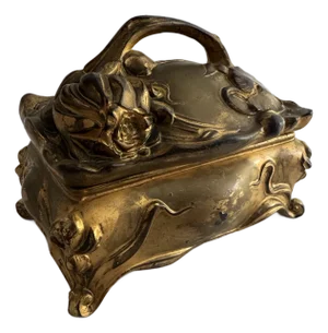 Antique Art Nouveau Gilt Casket – Water Lily & Iris Relief by Benedict, c.1900s