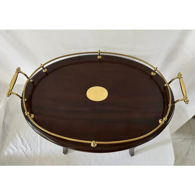 1980s 1980s Vintage Mahogany Wood With Brass Gallery Oval Side Table For Sale - Image 5 of 7