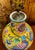 Metal Mid Century Italian Yellow Glazed Ceramic Lamp With Birds and Flowers - Signed For Sale - Image 7 of 8