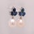 Contemporary Cabochon Sapphire, Diamond and Pearl Platinum Drop Earrings - Fei Liu, Pair For Sale - Image 3 of 5