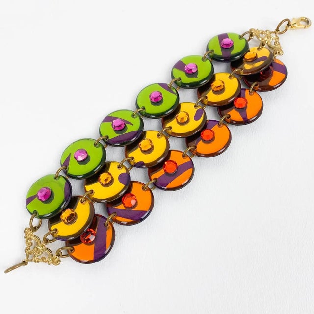 Contemporary Multicolor Jeweled Lucite Geometric Link Bracelet For Sale - Image 3 of 8