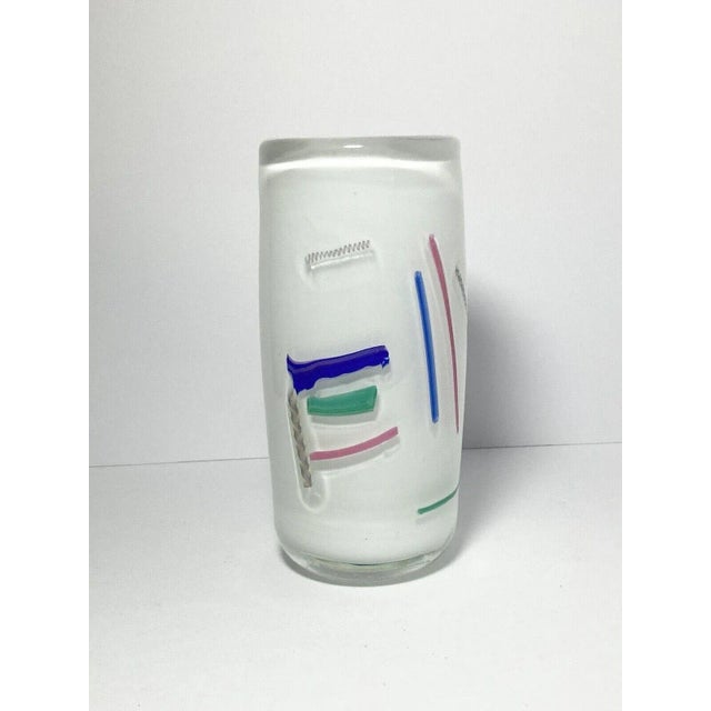 Lowell Duell 1988 Handblown Studio Art Glass Milky White & Pastel Confetti Vase For Sale - Image 4 of 11