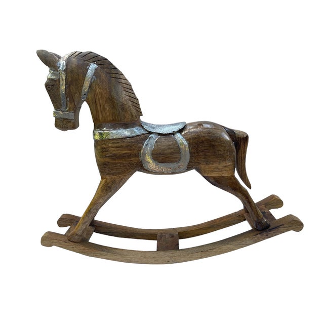 Vintage Holiday Wooden Rocking Horse Pony With Sterling Silver Appliqué A piece that warms your heart. Horses are kind of...