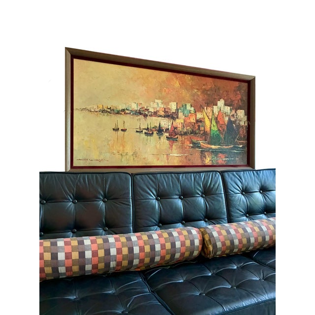 1960s Harry Winkler “CasaBlanca” Morocco MCM Print 0f Painting With Wooden Frame Urban Seaport Landscape For Sale In Cleveland - Image 6 of 9