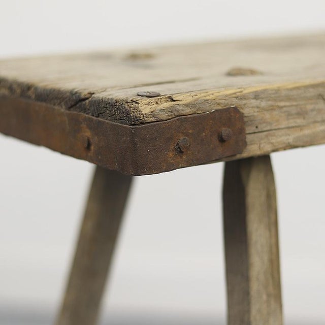 Primitive Wabi Sabi Old Farmhouse Workbench / Side Table For Sale - Image 8 of 13