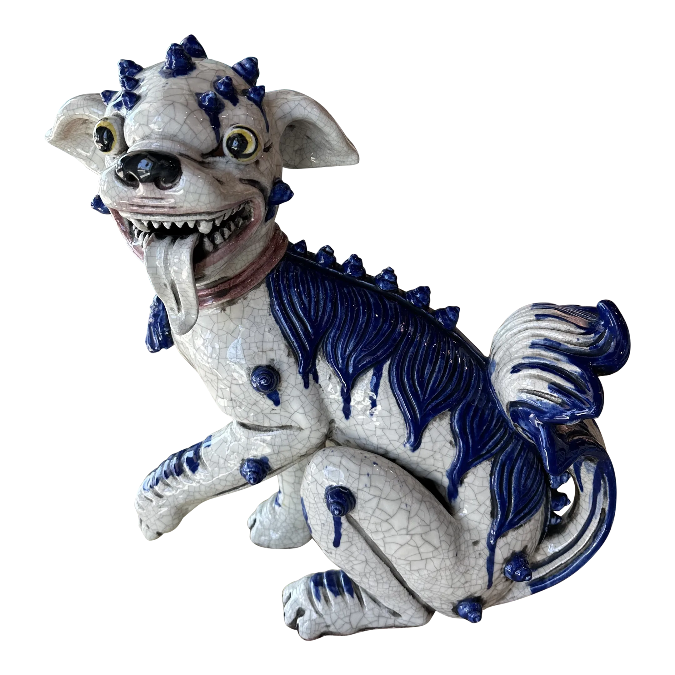 Vintage Oriental Blue & White Large Foo Dog Terracotta