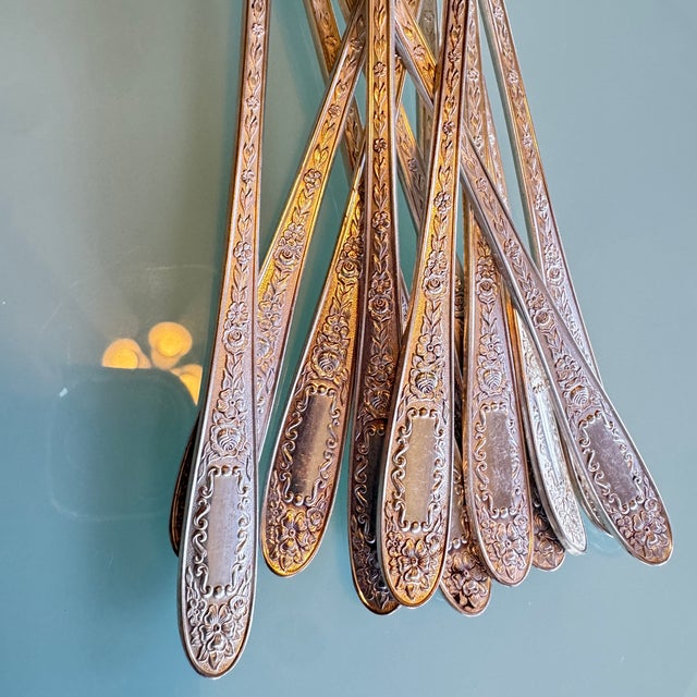 1930s Art Deco Silverplate Ice Tea Spoons (12 Pc), Mildred Pattern Pristine For Sale - Image 18 of 18