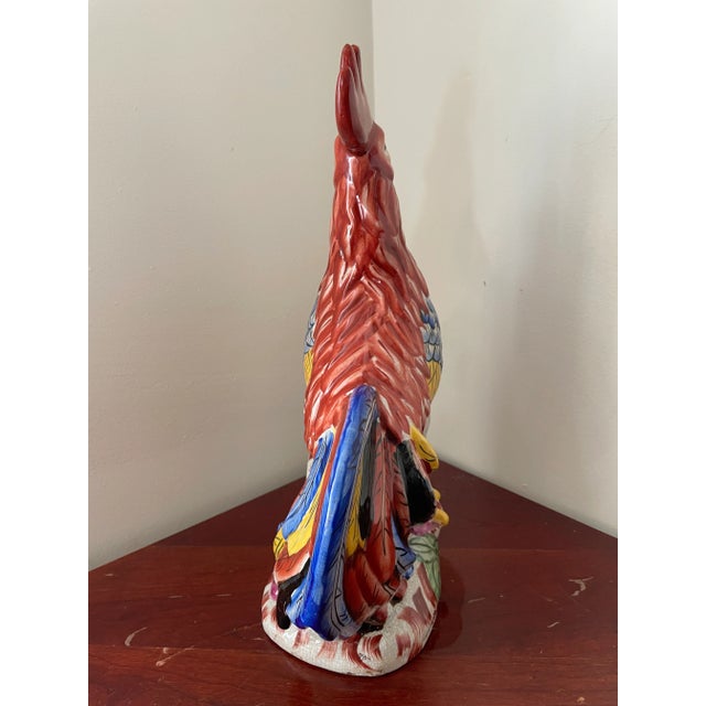Offering a Beautiful Hand Painted Ceramic Majolica Rooster Figurine. The large handsome chicken measures approximately 15"...