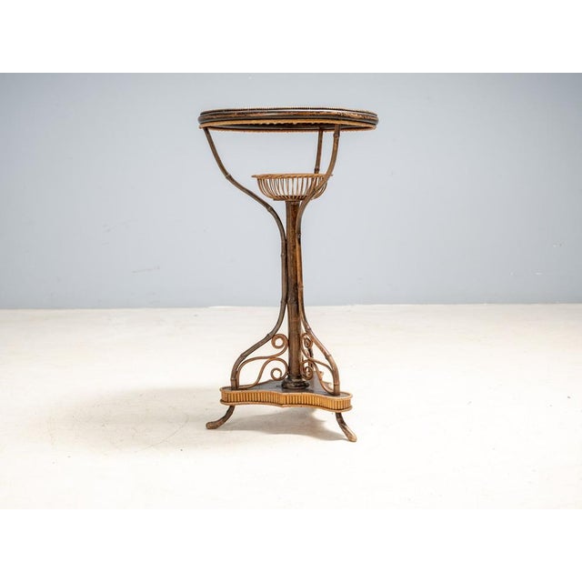 Decorative pedestal table / plant stand made of bentwood construction combined with woven rattan, originating from Central...