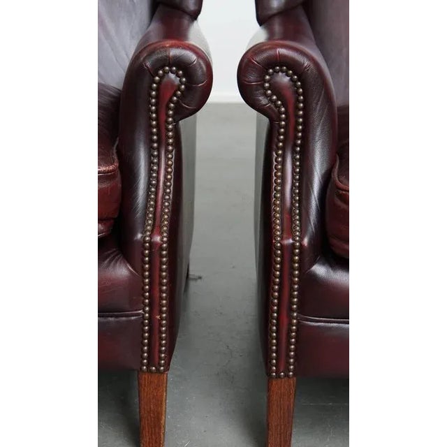 Burgundy Red Cowhide Wing Chairs, Set of 2 For Sale - Image 11 of 18