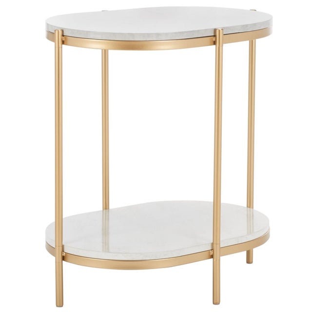 Dove End Table in Gold with White Faux Marble For Sale In Philadelphia - Image 6 of 8