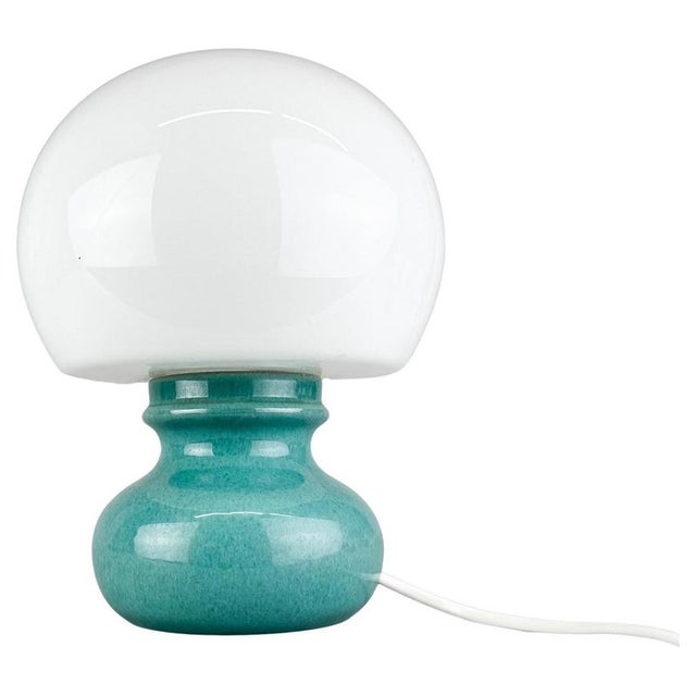 Teal Mid-Century Glass and Ceramic Table Lamp, 1960s For Sale - Image 8 of 8