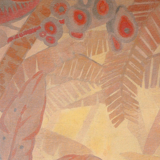 Textile Art Deco Signed Gaston Andre Oil on Canvas Tropical Landscape of Palms For Sale - Image 7 of 15