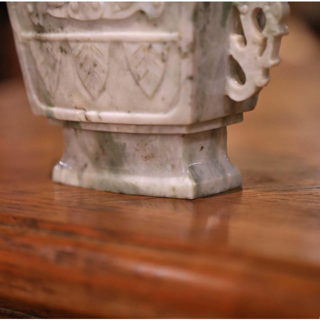 20th Century Chinese Carved Jade Covered Vase With Pierced Handles For Sale - Image 10 of 13