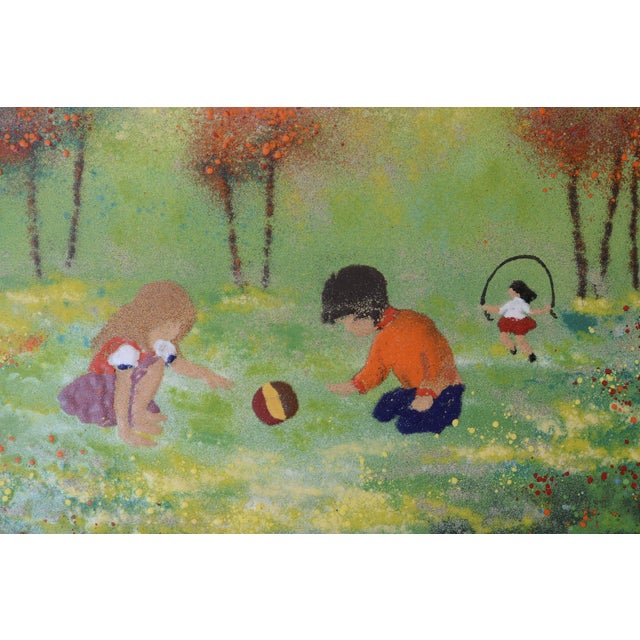 Mid-Century Modern 1960s Mid Century Rene Bernard Enamel on Copper Children Playing Painting For Sale - Image 3 of 11