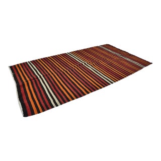 Vintage Mid-Century Turkish Striped Kilim Runner Rug in Orange, Red & Cream For Sale