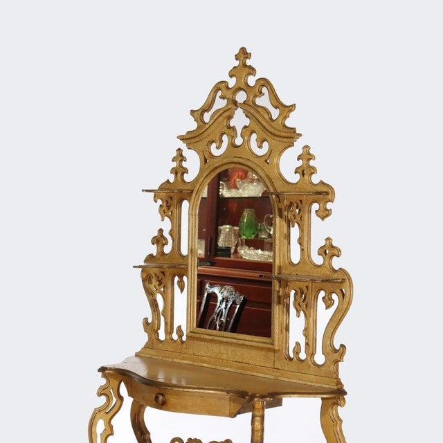 Antique Faux Painted Carved Walnut Etagere With Mirror C1890 Measures - 82" x 42 7/8" x 16 3/8" An antique etagere from...