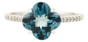 Modern Chic 2.71ct Blue Topaz Diamond Clover Statement Ring in 14k Gold Size 5