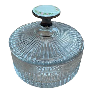 Antique Heisey Glass Vanity Jar With a Sterling Enameled Handle, 1920s