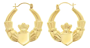 Polished Claddagh Hoops 14k Yellow Gold, 2 Pieces