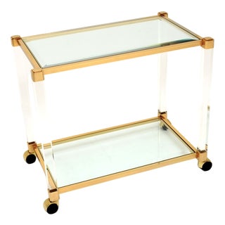 Vintage French Acrylic Glass and Gold-Plated Drinks Trolley, 1970s For Sale