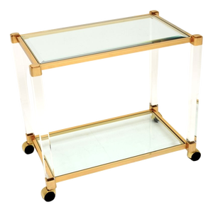 Vintage French Acrylic Glass and Gold-Plated Drinks Trolley, 1970s