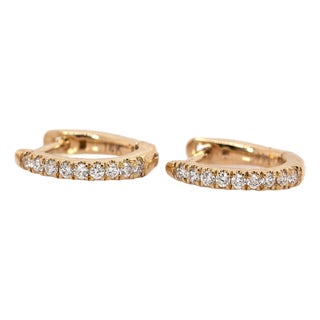 10mm Natural Diamond Huggie Earring in Solid 14k Yellow Gold - Everyday Jewelry, Pair For Sale